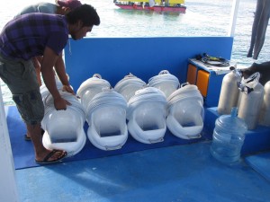 Preparing the helmets