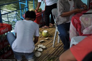 Preparing the coconuts