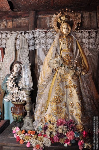 Blessed Mary with flowers made from fish-scales
