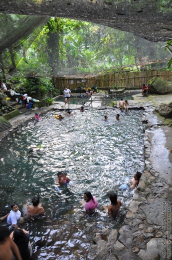 Adults and kids enjoying the hot spring