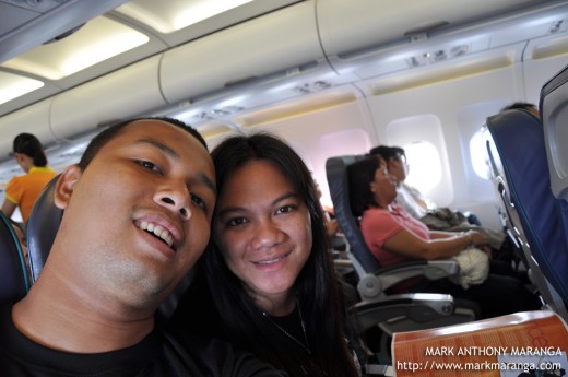 Mark and Lisa enjoying inside the aircraft of Cebu Pacific Air