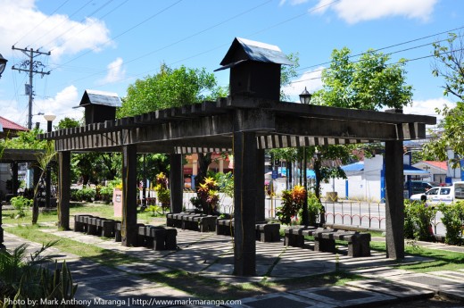 Benches under a structure