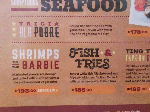 Seafood Menu of Casa Verde