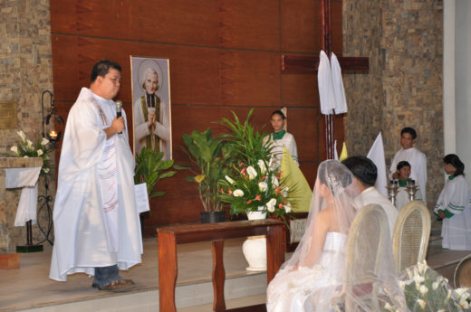 During a wedding ceremony at the church