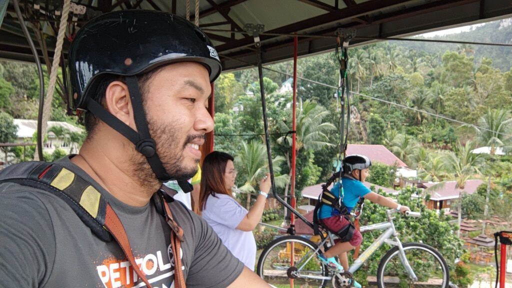 Dad, mom and son at the Sky Biking Deck